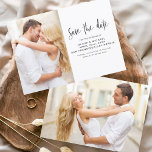 Carte Postale Mariage Enregistrer la date Photo Romantique Eléga<br><div class="desc">Mariage Sauvegardez les Cartes de Date qui ont une photo sur le devant et le dos. Les cartes Save the Date contiennent une typographie manuscrite moderne,  lettrée à la main,  qui est élégante,  simple et moderne à utiliser après la célébration du jour de mariage.</div>