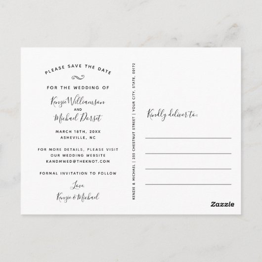 Carte Postale Mariage Enregistrer la date Script photo Botanical (Dos)