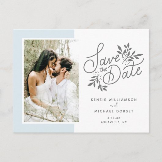 Carte Postale Mariage Enregistrer la date Script photo Botanique (Devant)