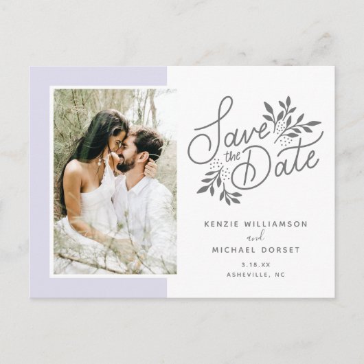 Carte Postale Mariage Enregistrer la date Script photo Botanique (Devant)