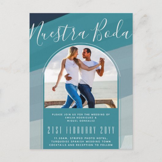 Carte Postale Mariage espagnol turquoise Nuestra Boda PHOTO (Devant)