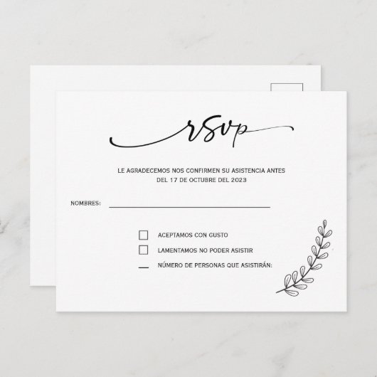 Carte postale mariage espagnole Rsvp (Devant / Derrière)