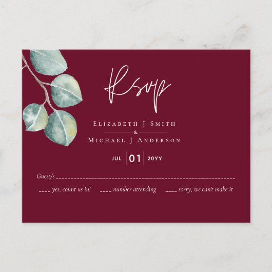 Carte Postale Mariage EUCALYPTUS blanc à faible budget (Devant)