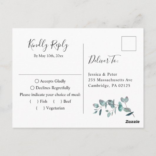 Carte Postale Mariage Eucalyptus Simplement Élégant RSVP (Dos)