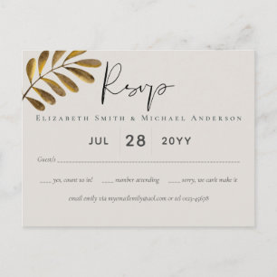 Carte Postale Mariage feuille de bronze rouillé RSVP