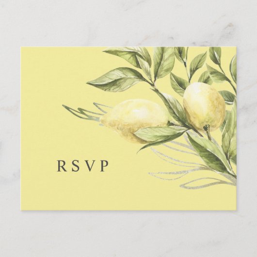 Carte Postale Mariage feuille et citron jaune RSVP (Devant)