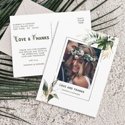 Carte Postale Mariage Feuille tropical Merci photo