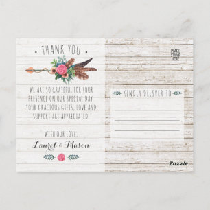 Carte Postale Mariage Flèche Bohème Rustique Photo de remercieme