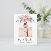 Carte Postale Mariage Fleur Rose Blush Photo Amour et Merci (Debout devant)