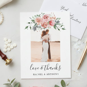 Carte Postale Mariage Fleur Rose Rougissante Photo Amour et Merc