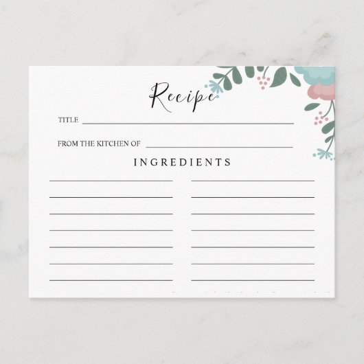 Carte Postale Mariage fleur sauvage, Boho Floral Recette Card (Devant)