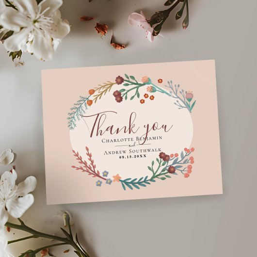 Carte Postale Mariage Fleur sauvage Boho Merci