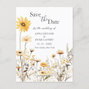 Carte Postale Mariage fleur sauvage Enregistrer la date