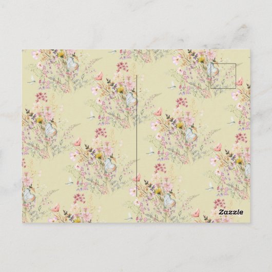 Carte Postale Mariage fleuri fleur sauvage simple or (Dos)