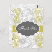 Carte Postale mariage fleuri gris et jaune (Devant / Derrière)