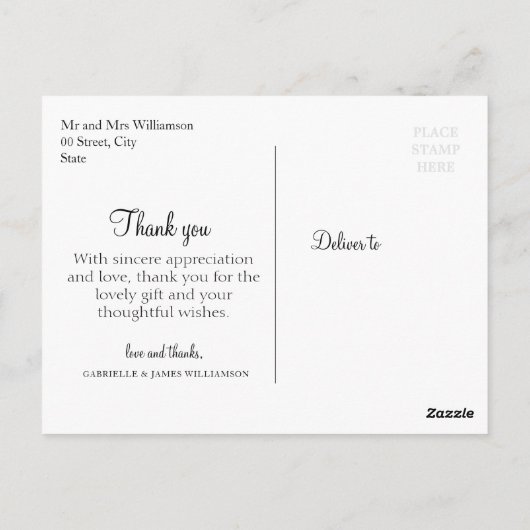 Carte Postale Mariage fleuri violet merci (Dos)