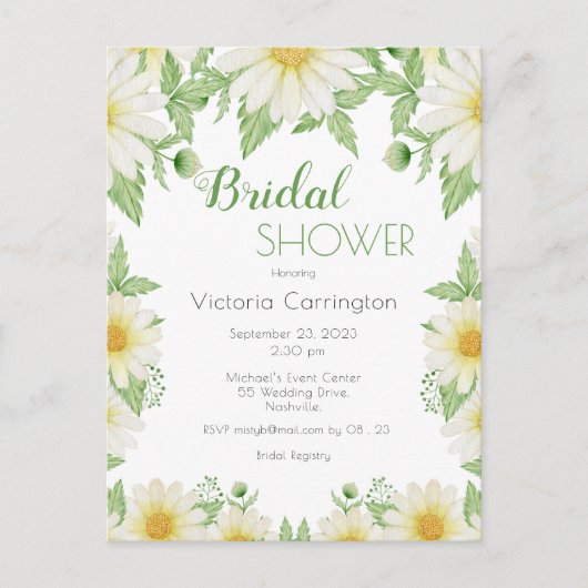 Carte Postale Mariage Fleurie Jaune Blanc Daisies (Devant)