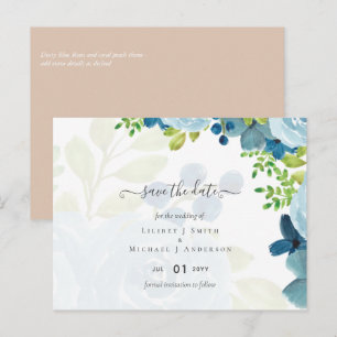 Carte Postale Mariage Fleuris Bleu Poussiéreux Économique