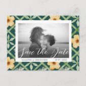 Carte Postale Mariage Fleurs Rétro Émeraude Enregistrer la Date (Devant)