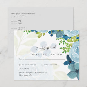 Carte Postale Mariage Fleurs Sauge Bleu Poussiéreux Budget