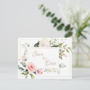 Carte Postale Mariage Floral à l'Aquarelle avec Dorure Élégante