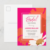 Carte Postale Mariage Floral Abstrait Fleur de Daisy Rose Chaud (Devant / Derrière)