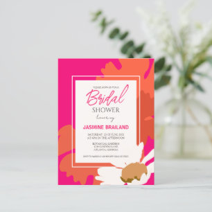 Carte Postale Mariage Floral Abstrait Rose Chaud et Orange Daisy