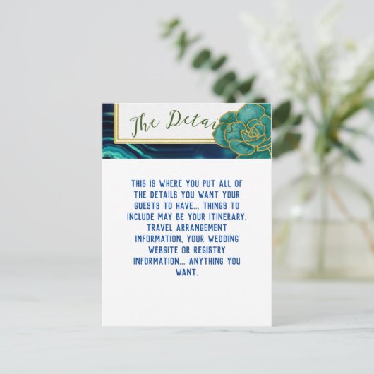 Carte Postale Mariage Floral Agate Bleu Sarcelle (Debout devant)