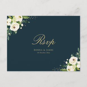 Carte Postale Mariage floral blanc ivoire RSVP