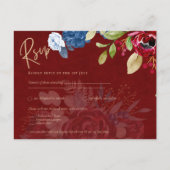 Carte Postale Mariage Floral bleu Bourgogne rustique RSVP (Devant)