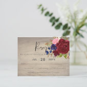 Carte Postale Mariage Floral bleu Bourgogne rustique RSVP (Debout devant)