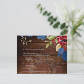 Carte Postale Mariage Floral bleu Bourgogne rustique RSVP (Debout devant)