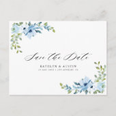 Carte Postale mariage floral bleu clair enregistrer la date cart (Devant)