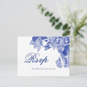 Carte Postale Mariage floral classique bleu et blanc (Debout devant)