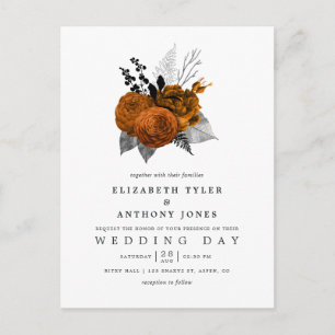 Carte Postale Mariage Floral de Halloween Noir et Orange Vintage