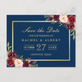 Carte Postale Mariage Floral en or de Marsala Bourgogne Enregist (Devant)