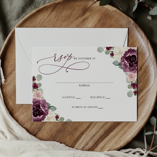Carte Postale Mariage floral en Plum botanique RSVP