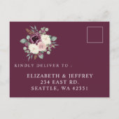 Carte Postale Mariage floral en Plum botanique RSVP (Dos)