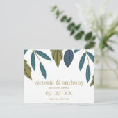 Carte Postale Mariage Floral Feuille Rustique Enregistrer La Dat (Debout devant)