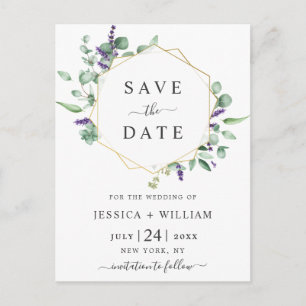 Carte Postale Mariage floral moderne Eucalyptus Enregistrer la d