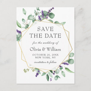 Carte Postale Mariage floral moderne Eucalyptus Enregistrer la d