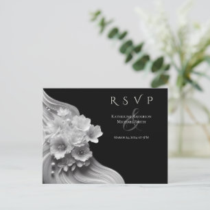 Carte Postale Mariage floral moderne noir et blanc