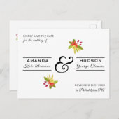 Carte Postale Mariage floral orange jaune moderne Enregistrer la (Devant / Derrière)