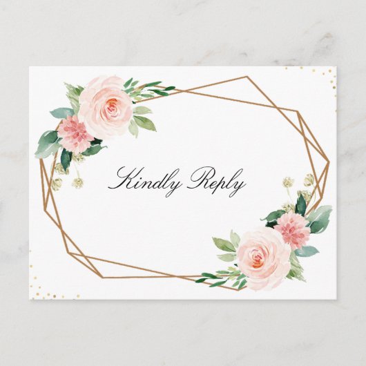 Carte Postale Mariage floral rose géométrique RSVP (Devant)