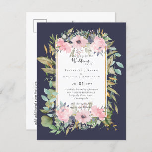 Carte Postale MARIAGE floral rose pâle