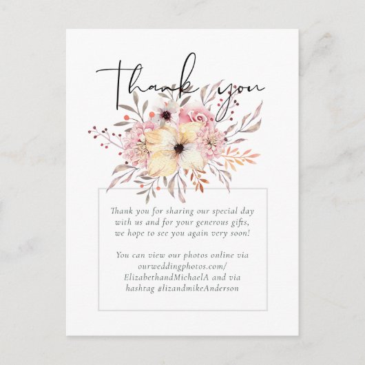 Carte Postale Mariage Floral rose rousse rustique (Devant)