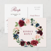 Carte Postale Mariage floral roux Bourgogne RSVP (Devant / Derrière)