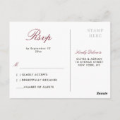 Carte Postale Mariage floral roux Bourgogne RSVP (Dos)