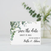 Carte Postale Mariage floral simple Eucalyptus Enregistrer la da (Debout devant)