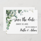 Carte Postale Mariage floral simple Eucalyptus Enregistrer la da (Devant / Derrière)